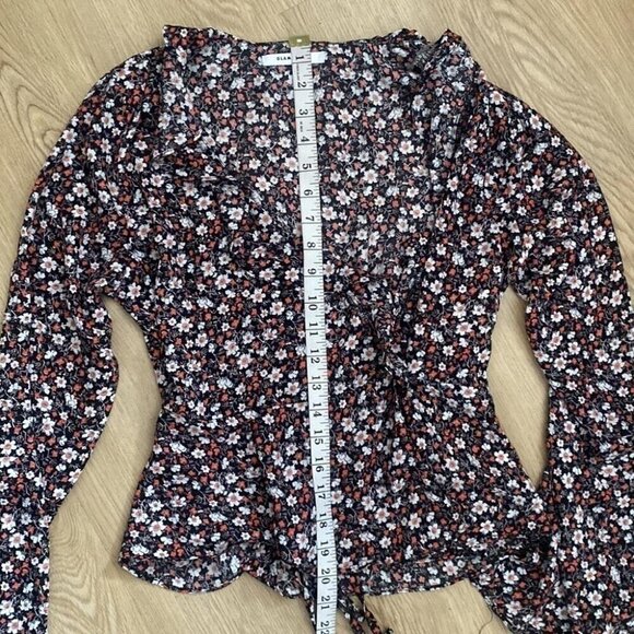 Whimsigoth Wrap Blouse Small Ruffle Bell Sleeve Moody Floral - Picture 12 of 13